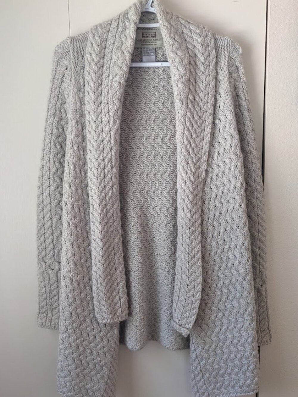 Aran Sweater Market Chunky Knit 100% Merino Wool Cardigan sz XS light gray
